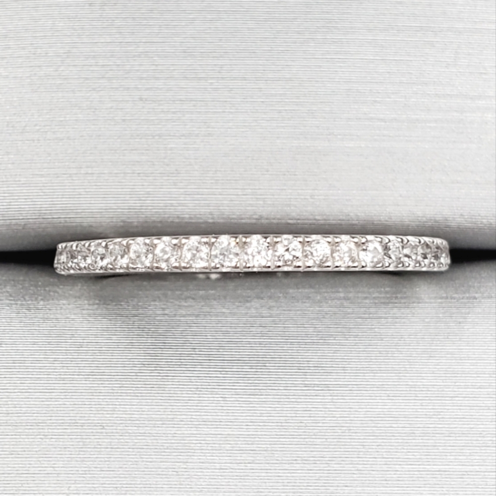 10k Solid White Gold Genuine Zircon Wedding Band Ring